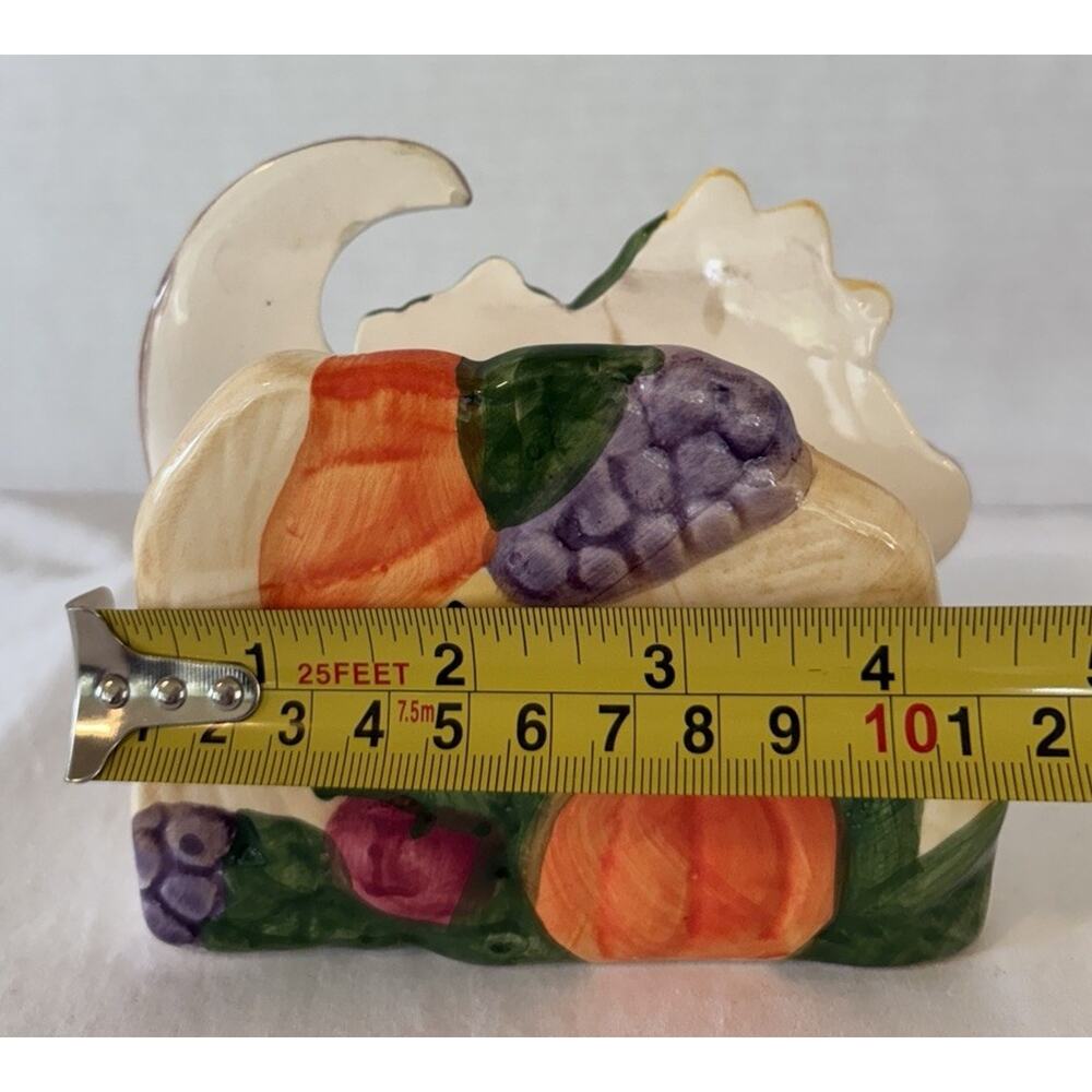 Thanksgiving Theme/ Fall Ceramic Cornucopia Napkin Holder Fruits and Vegetables - Picture 8 of 14